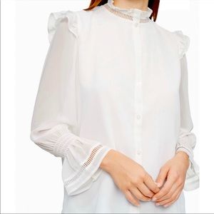 NWT Calvin Klein White Ruffle Button Front Blouse